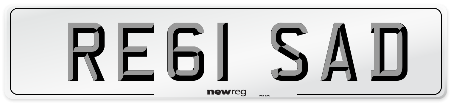 RE61 SAD Number Plate from New Reg